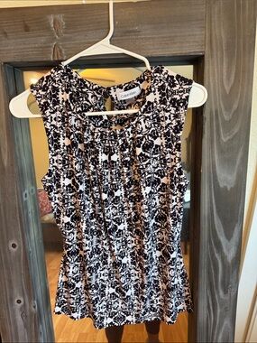 Calvin Klein Brown and White Floral Pleat-Front Sleeveless Camisole